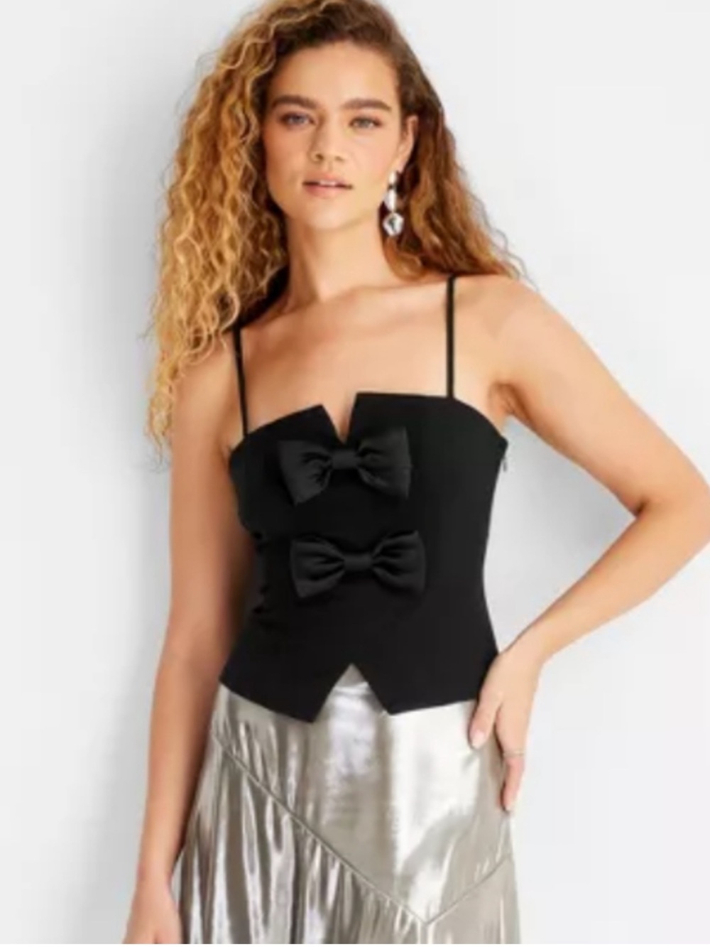 Future Collective Black Bow-Front Spaghetti Strap Cami